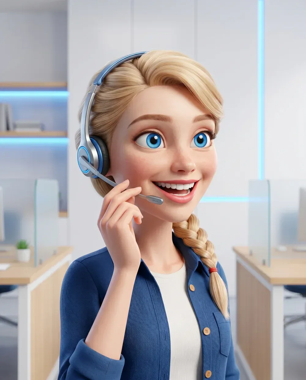 Petra mit Headset nimmt einen Anruf an